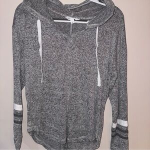 Marika Gray V-Neck Hooded Sweater